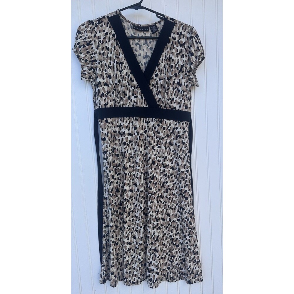 Attention Womens Small Leopard Print Dress V Neck Short Sleeve Stretch